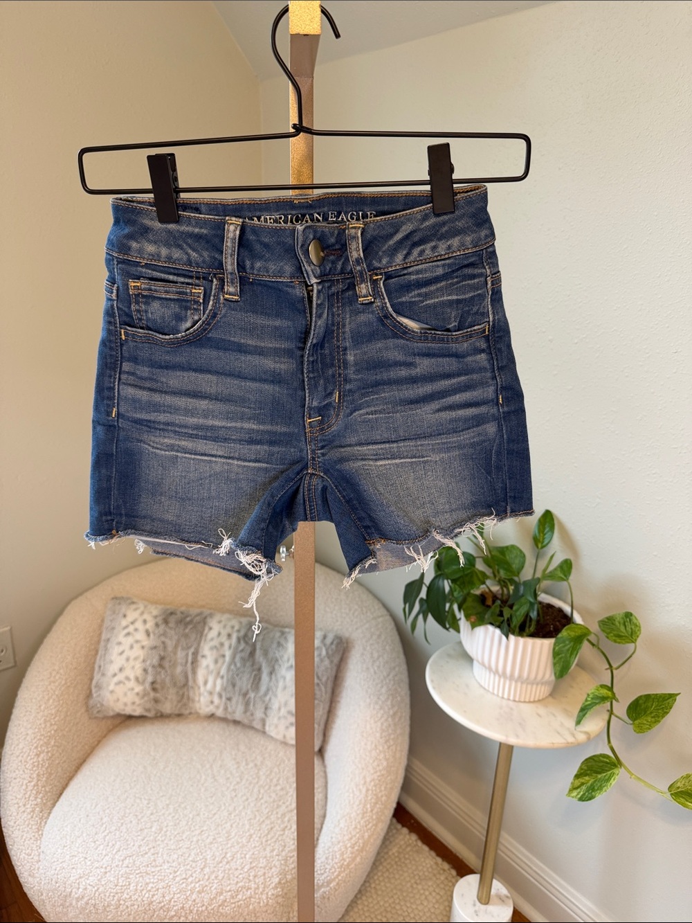 American Eagle Outfitters Medium Blue Distressed Denim Cutoff Shorts